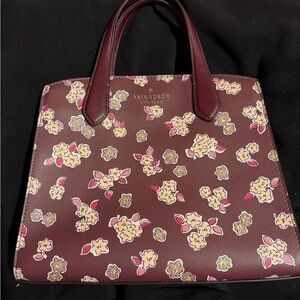 kate spade Burgundy Floral Satchel with Pink & Cream Accents